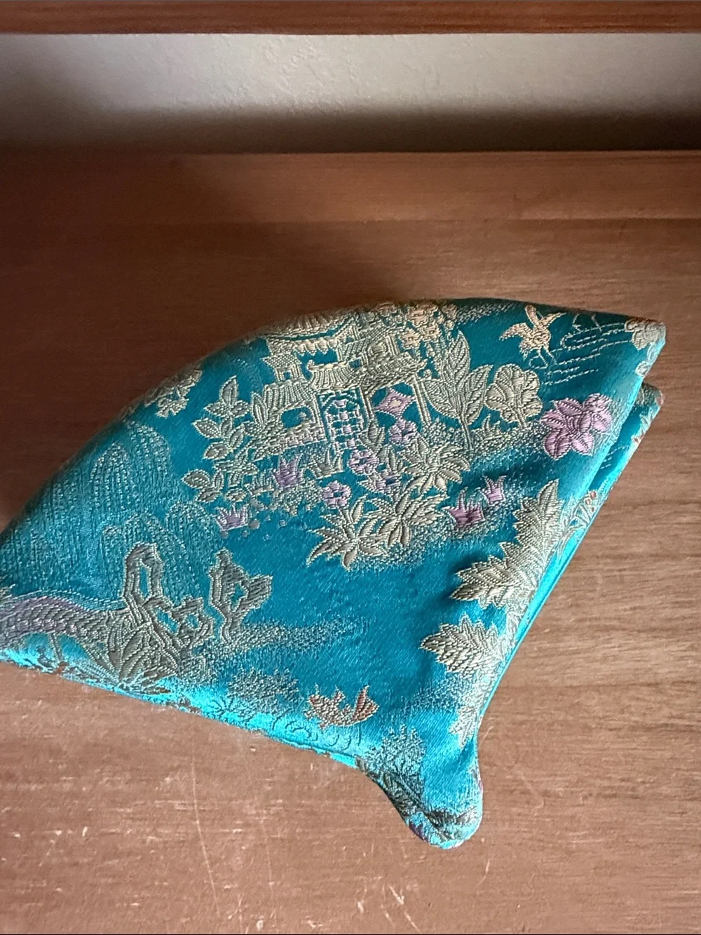 Teal Brocade Decorative Fabric Asian fan nesting - Set of 3